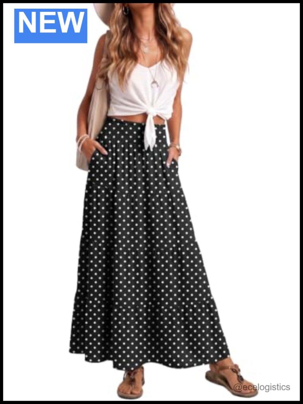 Women's Smocked Waist Maxi Skirt Flowy High Waist Long Skirt Tiered Boho Casual